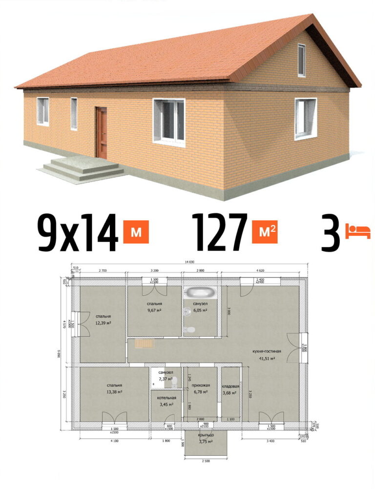Проект дома 127 кв.м 3 спальни 9 на 14 одноэтажный - расчет под ключ фото и планы